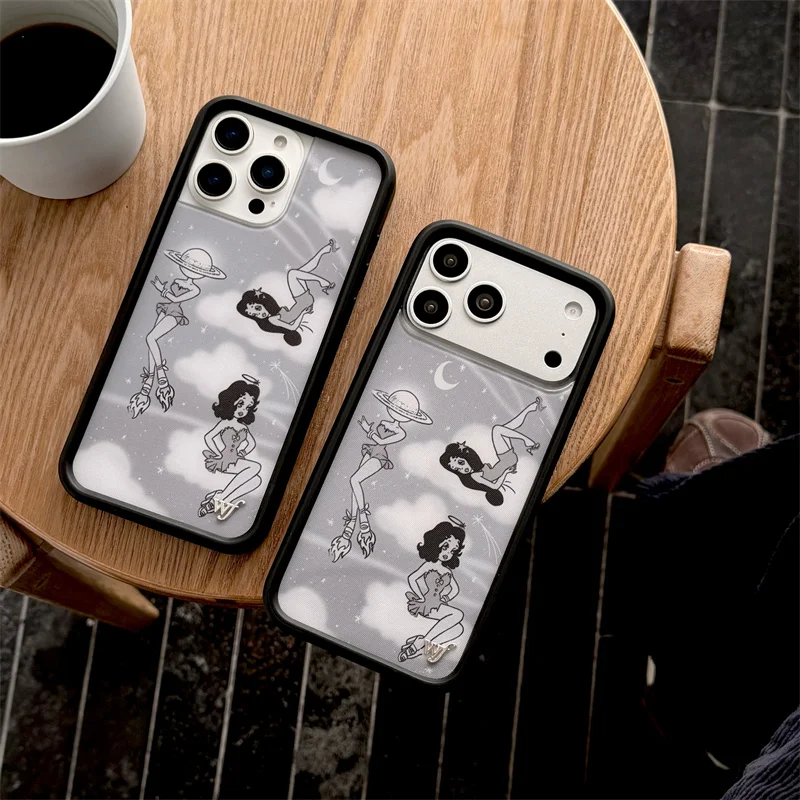 

Wildflower Retro Cartoon Pin Up Girl Phone Case For iPhone 17 16 15 14 13 12 Pro Max Plus Space Moon Aesthetic Protective Cover