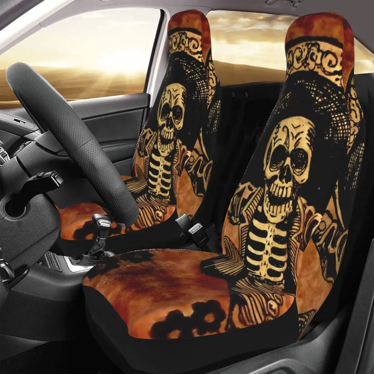 

Posada Day Of The Dead Outlaw Car Seat Cover Custom Printing Universal Front Protector Accessories Cushion Set