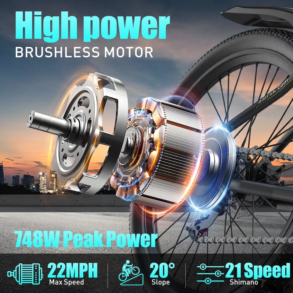 Adult Electric Bike GT900 Mountain E-Bike 750W Motor 36V15Ah Battery 7 Speed & Front Suspension for Off-Road Mountain Riding image 5