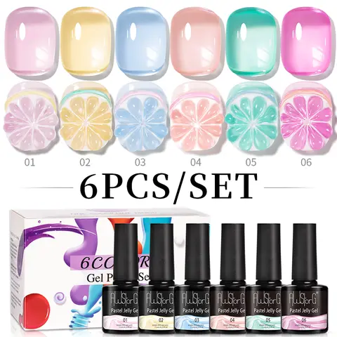 AWStorG 6Pcs/Set 7.5ml Pastel Jelly Nail Polish Clear Translucent Pastel Soak Off Gel Polish Semi Permanent Soak Off Nail Art