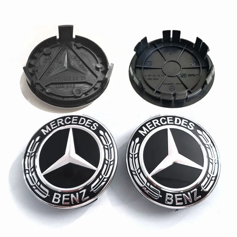 60 pcs 75mm Mercedes Benz Wheel Center Cap Hub Rim Cover Logo Emblem For 3 pins A1714000025 6 pins A1674015900 New Black Badge