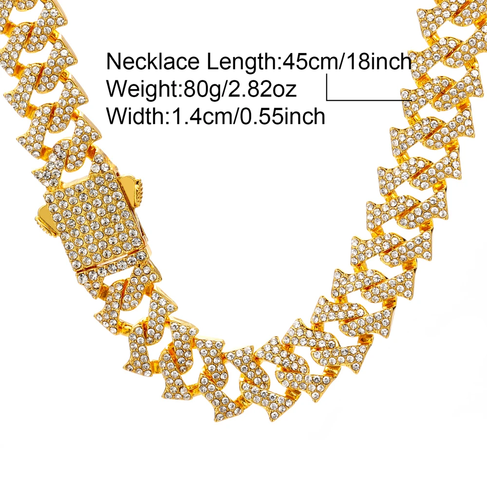 HIP HOP 14MM Cuban Link Chain 2Row Iced Out Rapper Heavy Necklaces Bracelet For Men Women Choker Jewelry