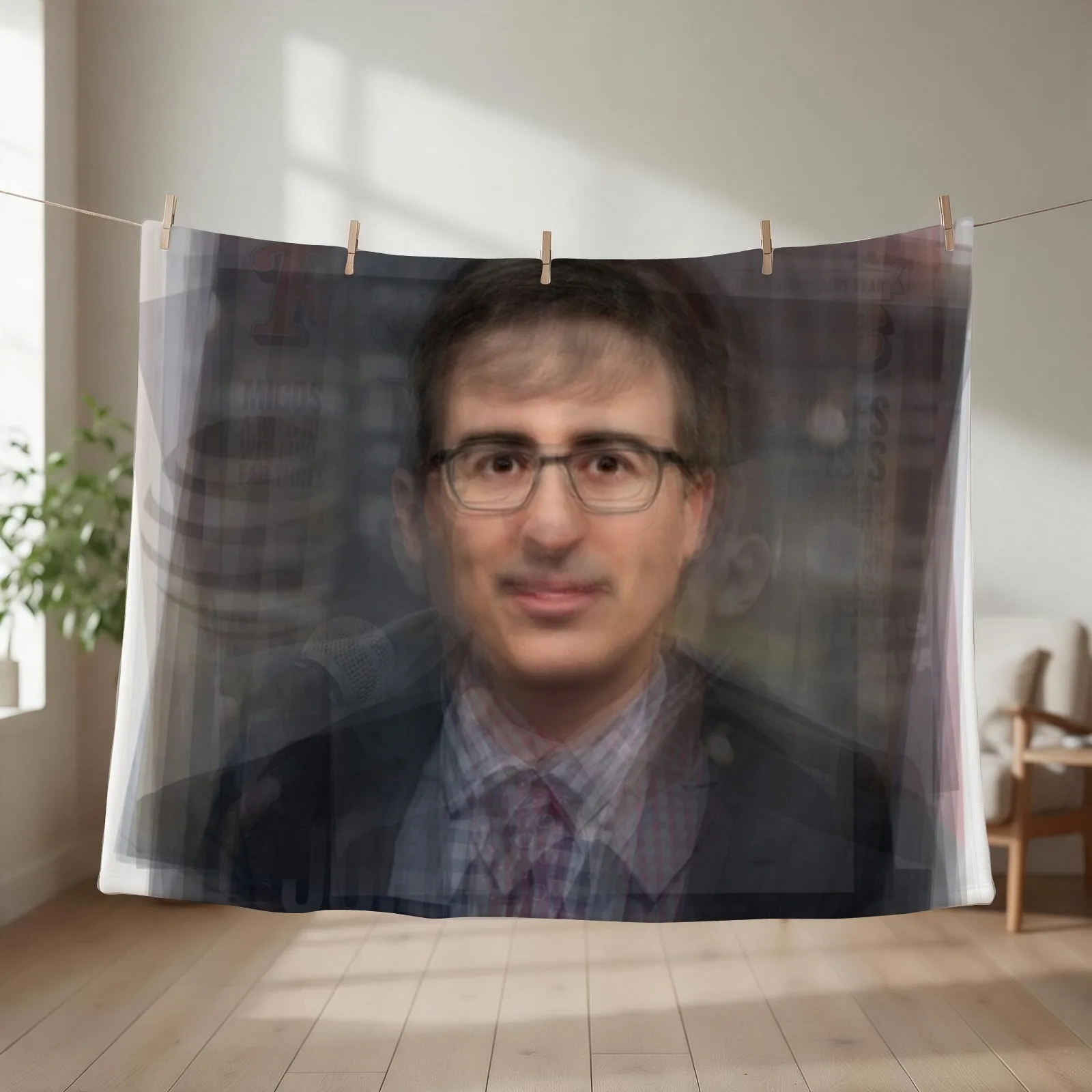 John Oliver Portrait Overlay Throw Blanket couch cozy soft plush fuzzy picnic outdoor blanket