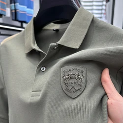 POLO de solapa de alta calidad para hombre, camisa de diseñador de alta gama, informal de negocios, escudo bordado, de manga corta, nuevo Top, verano, 2024