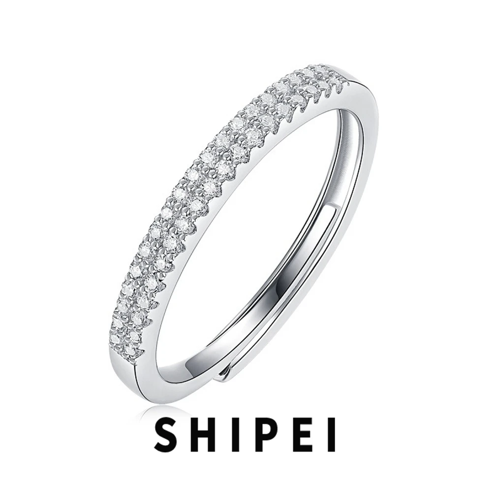 SHIPEI D Moissanite Diamond Gemstone Wedding Band Fine Jewelry 100% 925 Sterling Silver Opne Adjustable Ring For Women Wholesale