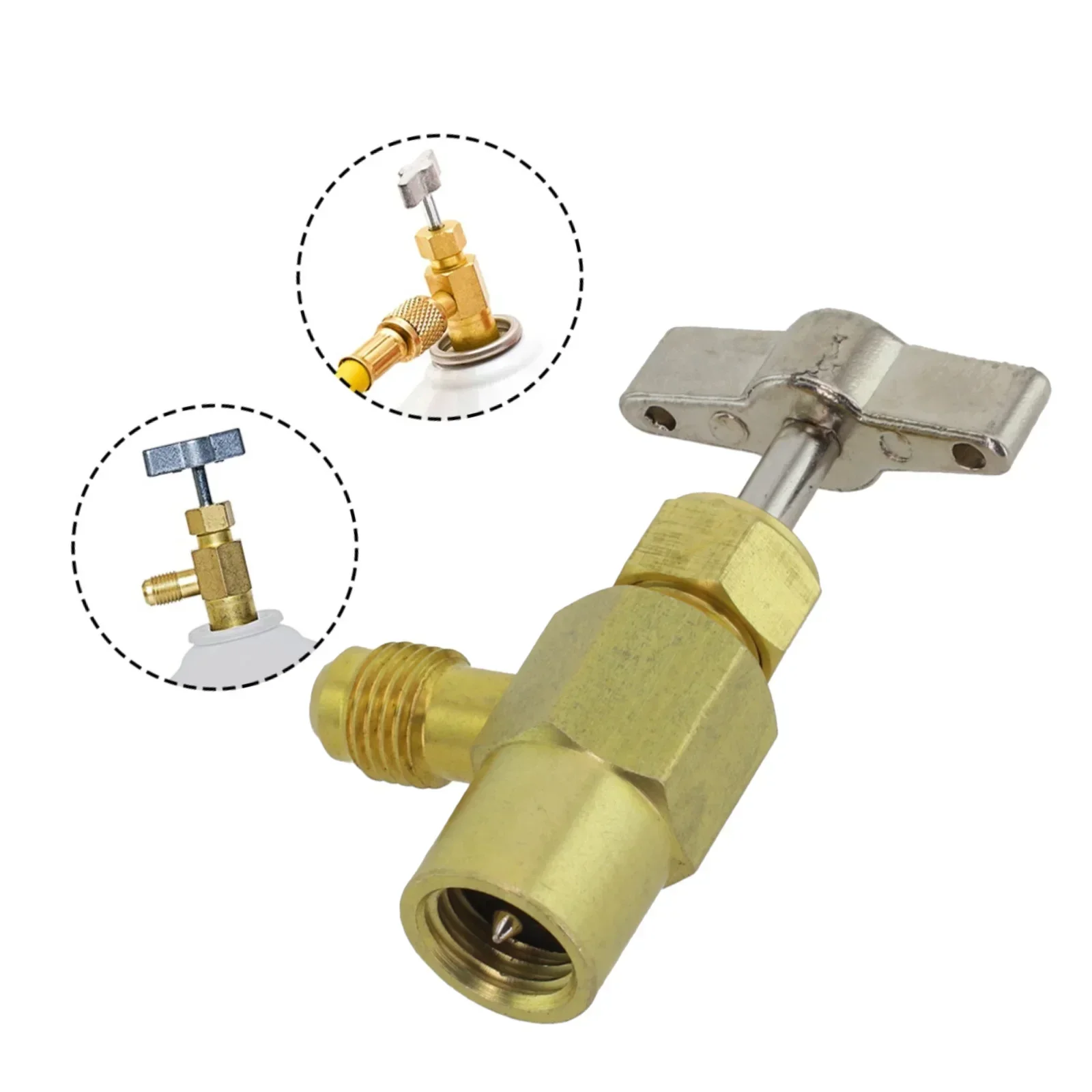 R134A Air Conditioning Refrigeration Tank Faucet Valve Bottle Opener Adapter Brass Air Conditioning Opening Tool 1/2 ACME Thread