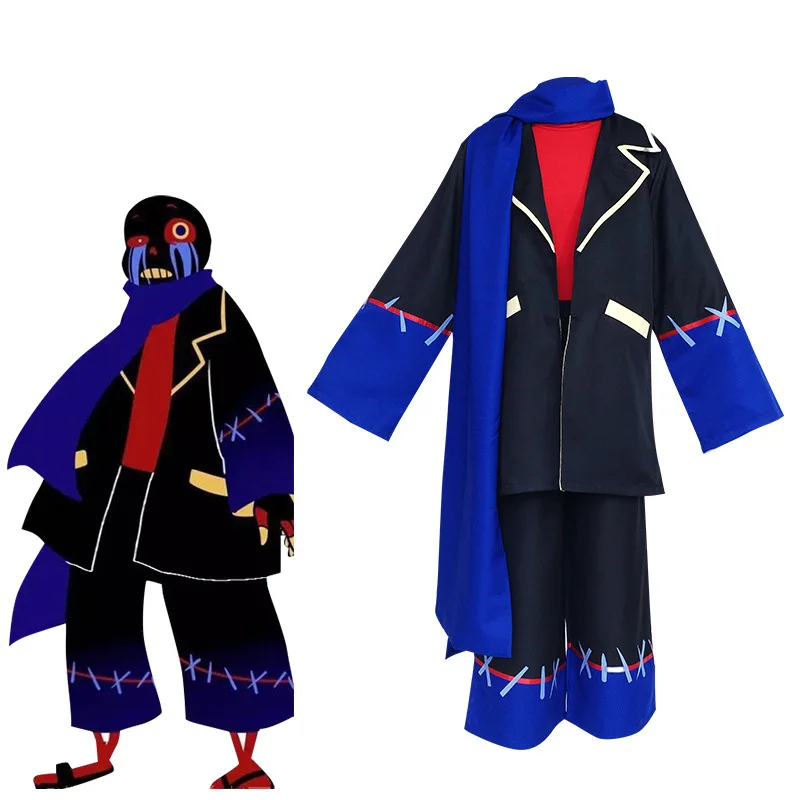 Anime Undertale Cosplay Traje para Adultos, Frisk, Erro Sans, Jaqueta Preta, Calças Top, Lenço Azul, Uniforme Escolar, Terno de Halloween