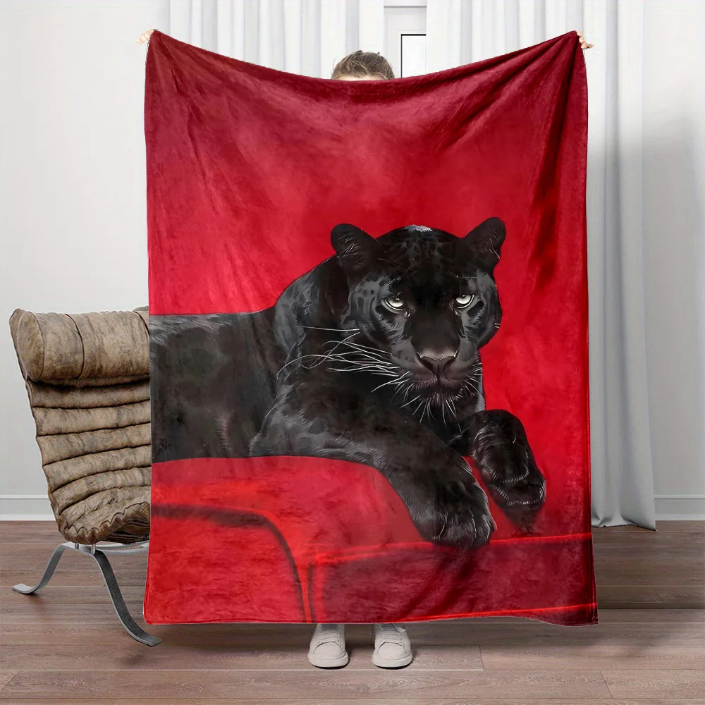 Realistic Black Panther Portrait Throw Blanket Cozy Plush Home Decor Gift for Pet Lovers