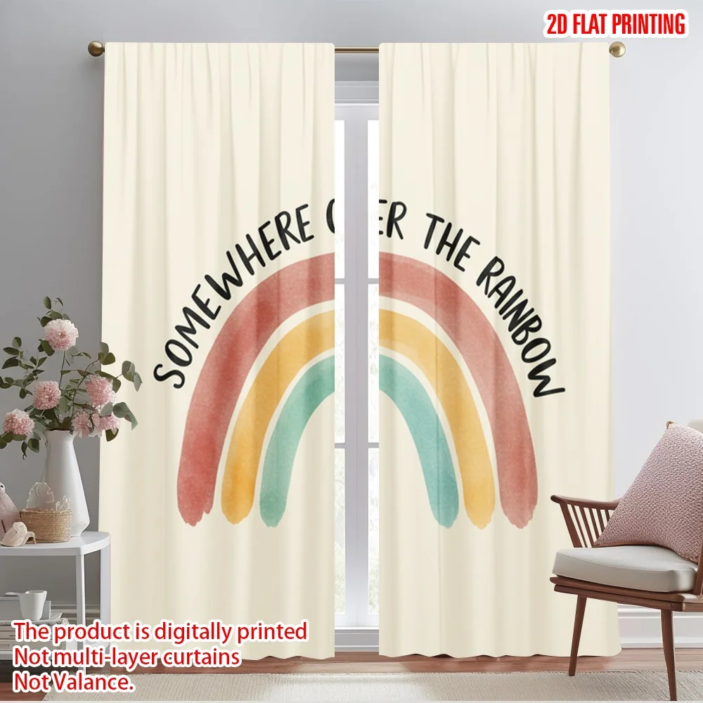 

2pcs 2D flat printing Party Curtain Rainbow 100% Polyester Fabric Without Electricity Birthday Party for Oversized Outdoor
