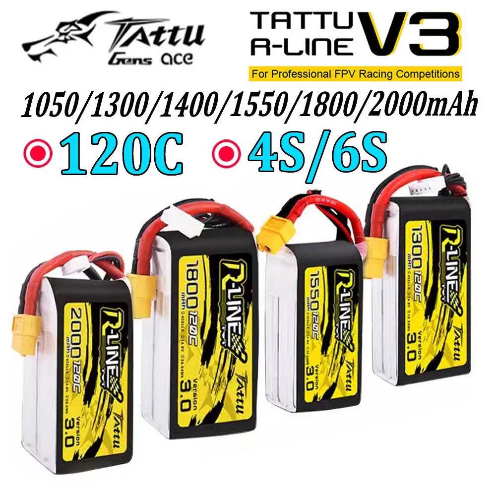 Tattu R-Line Version 3.0 V3 1050/1300/1400/1550/1800/2000mAh 120C 4S 6S 4.2V Lipo Battery w/ XT60 Plug for RC FPV Racing Drone