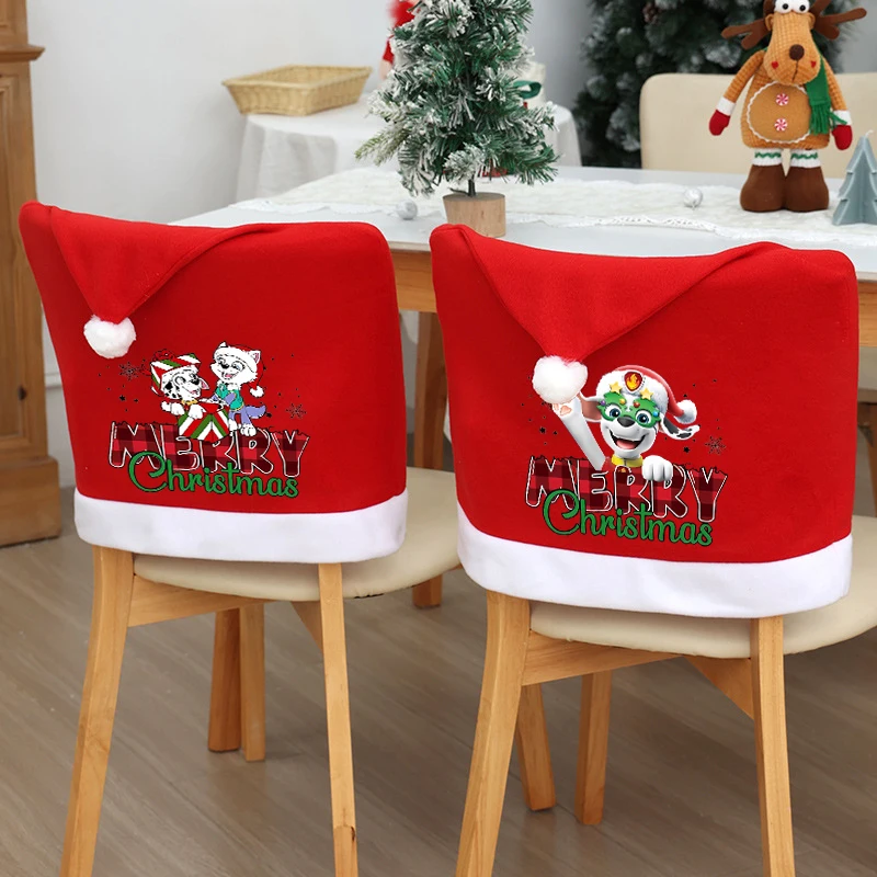 

Paw Patrols Christmas Hat Chair Cover Restaurant Home Decor Chair Cover Living Room Fashion Chair Cover Children Christmas Gift