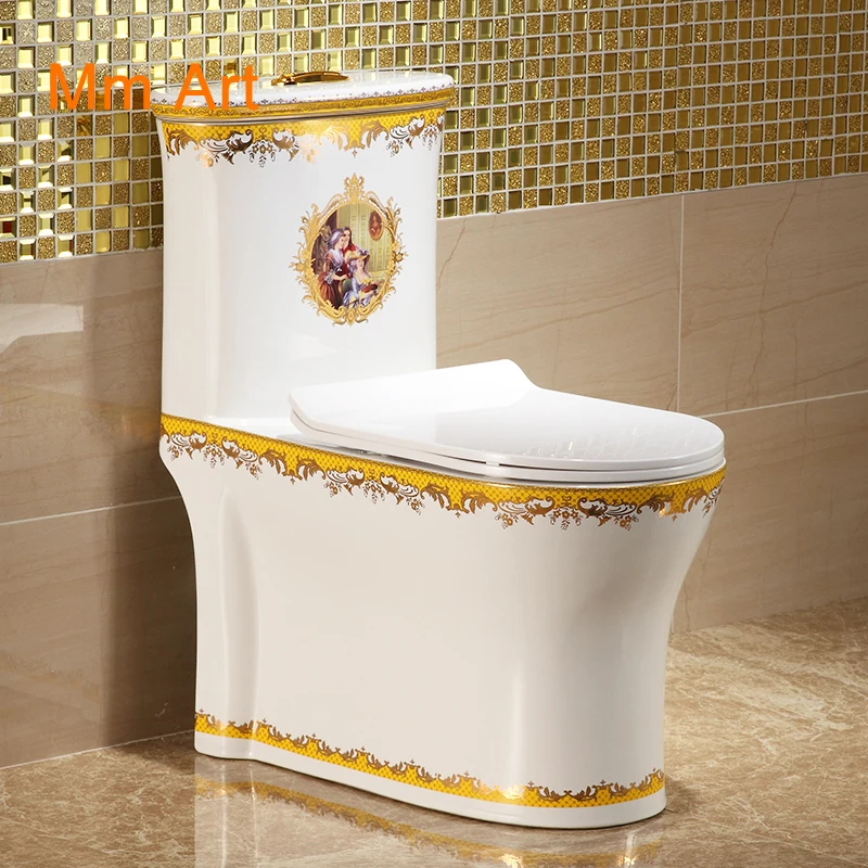 European style household color gold toilet super swirl water saving and odor proof toilet personalized color ceramic toilet