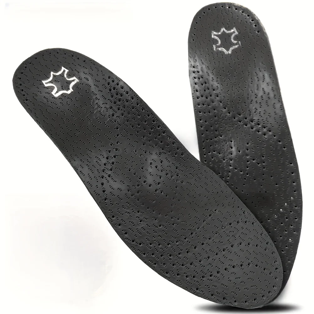 One Pair of High-Quality Faux Leather Shoe Insoles with Arch Support, Thickened Shock Absorption, Breathable and Sweat-Absorben