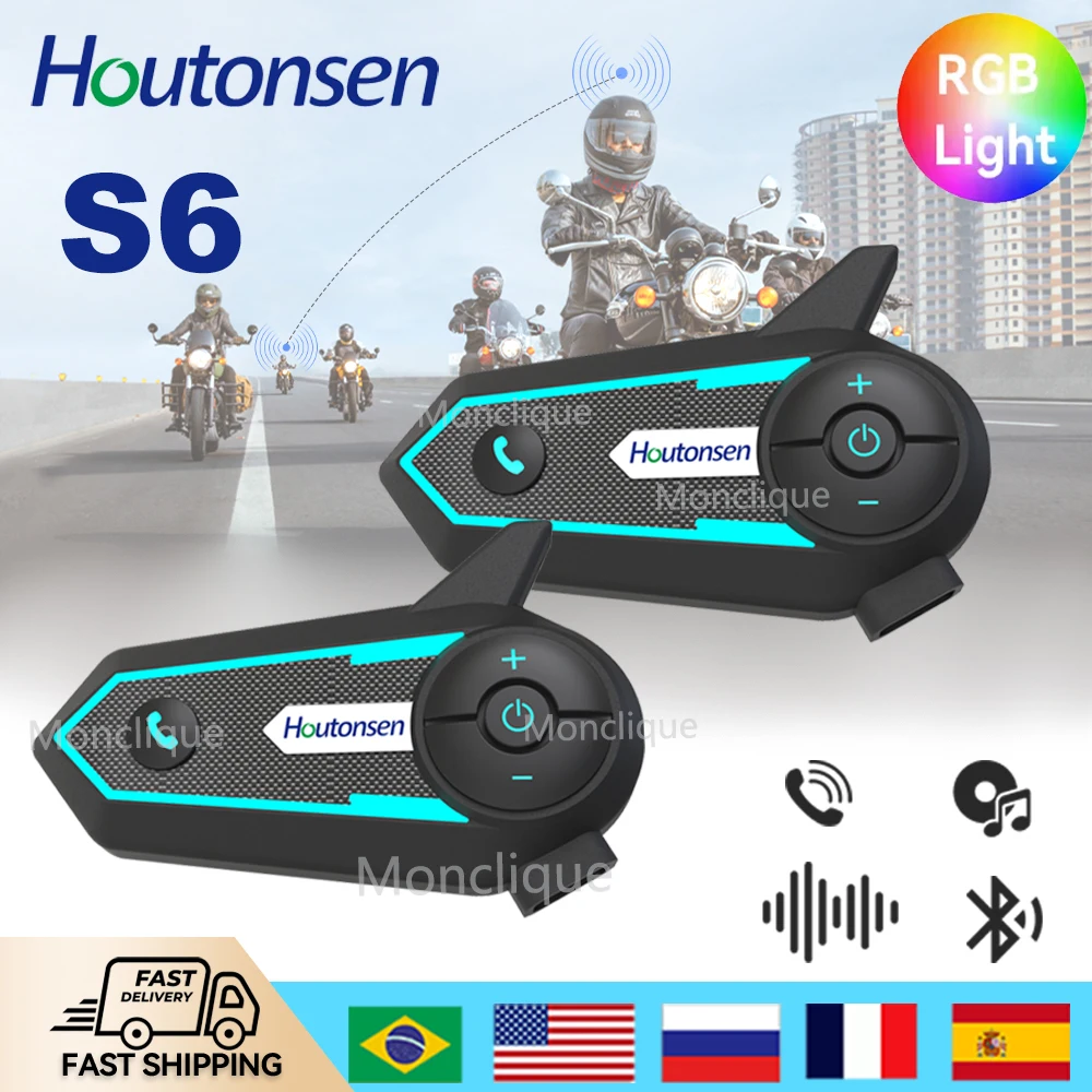 Houtonsen S6 Motorcycle Helmet Bluetooth Headset Walkie-talkie Waterproof Noise Reduction CallHands-free 3-color Ambient Light