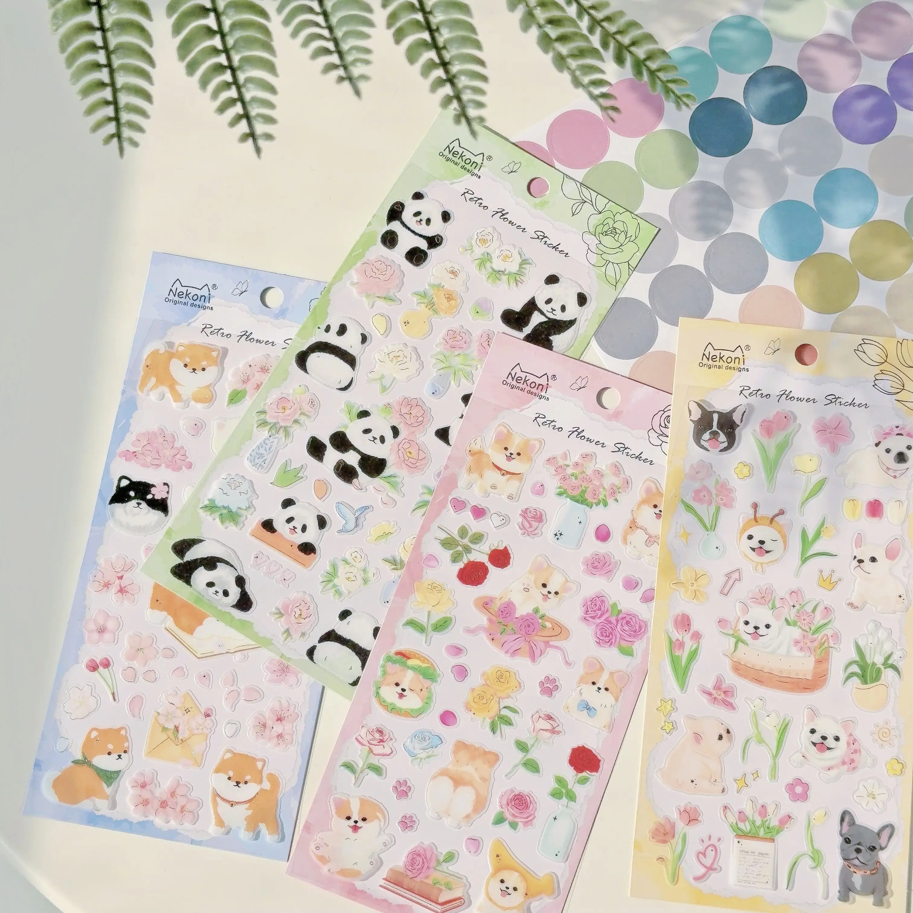 NEKONI Dreamy Gilding Shiba Panda Flower Stickers Scrapbooking Diy Journal Cute Stationery Sticker School Supplies
