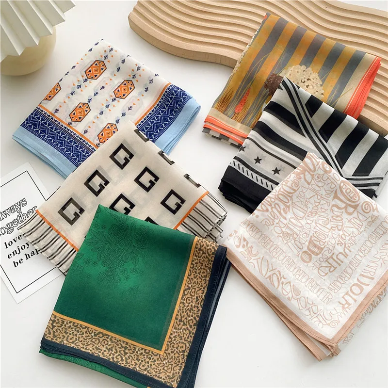 Spring Summer Women Turban Scarves Shawls Geometric Print Soft Gauze Sun Protective Bandanas Headwrap Scarf Long Neckerchief