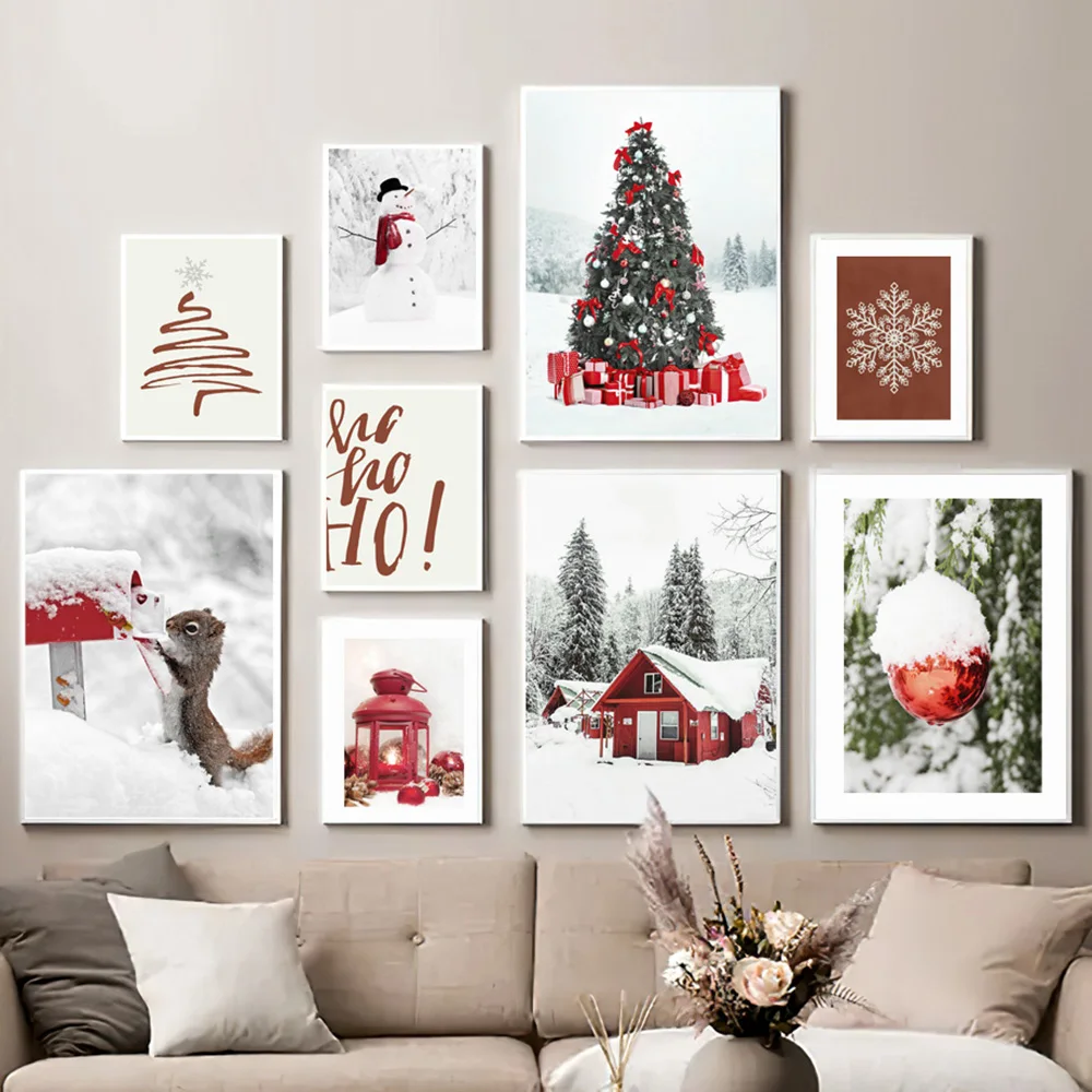 Vintage Posters and Prints Christmas Tree Wall Art Car Red Light Canva Painting Decoration Living Room Wall Pictures Home