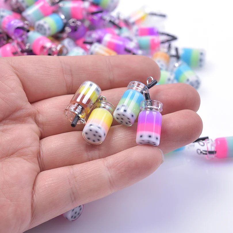 Colorful 10pcs Mixed Resin Goblet Straw Pearl Milk Tea Resin Charms For DIY Findings Earrings Pendants Jewelry Keychain Crafts