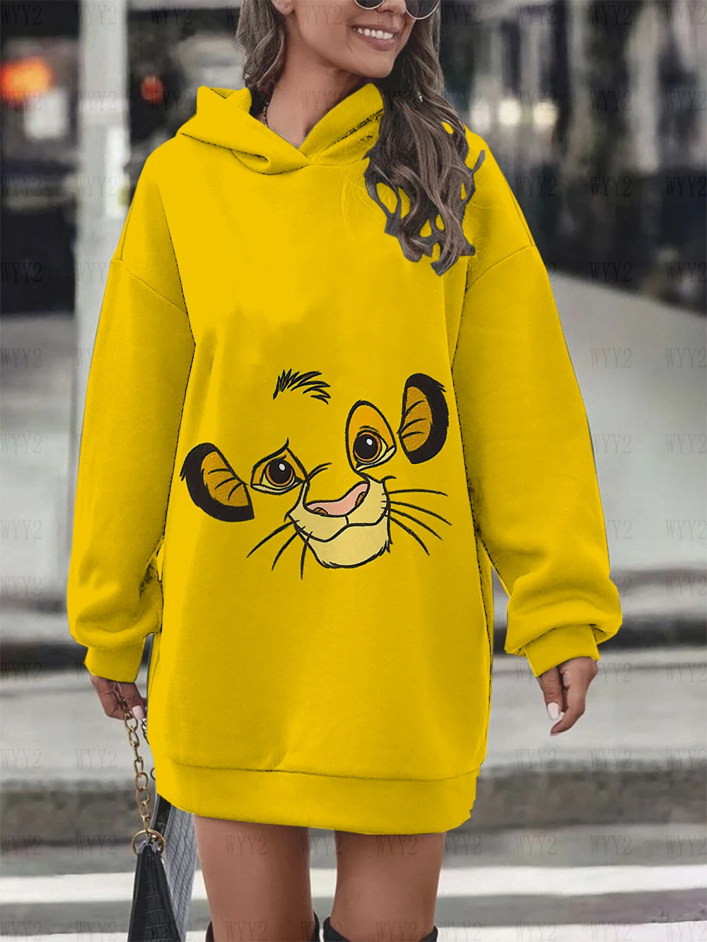 Printed Disney The Lion King Simba Hoodie Sweater Dress Casual Street Simple Style Fashion Ladies Birthday Gift Sweater Dress