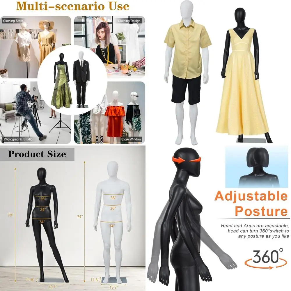 

Adjustable Full Body Mannequin Pair - Male & Female for Clothing Displays and Design