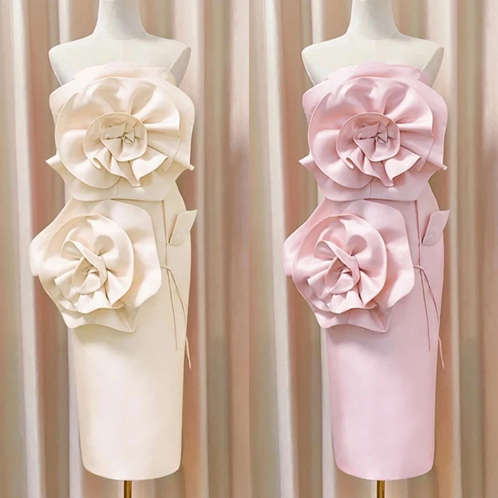 

Jiayigong Satin Flower Valentine's Day A-line Strapless Bespoke Occasion Knee Length