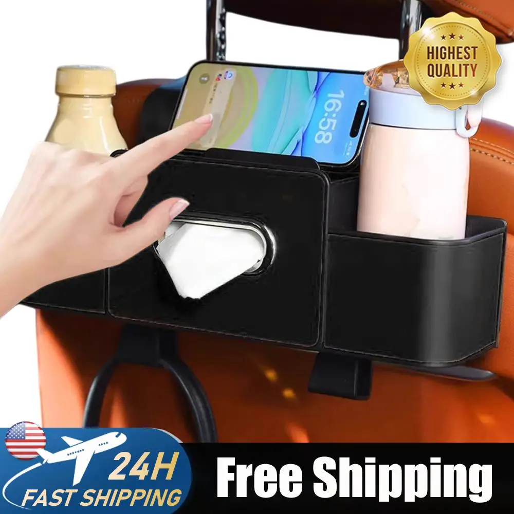 

Органайзер для заднего сиденья автомобиля с подстаканником, держателем для салфеток и крючками для путешествий (черный)