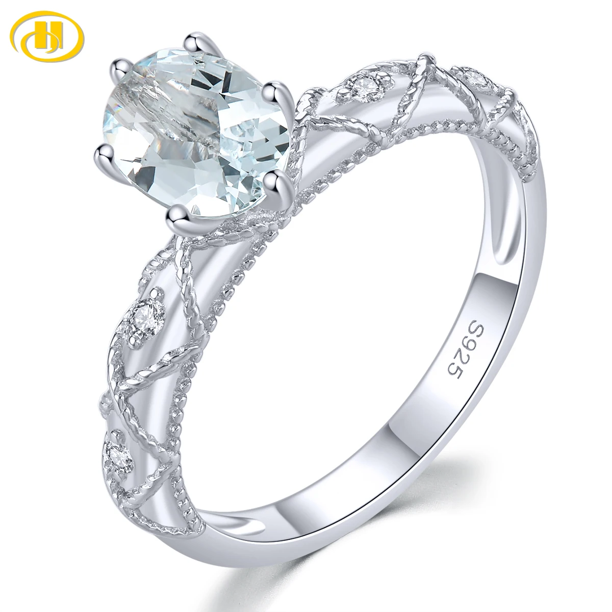 Natural Aquamarine Sterling Silver Rings 1.2 Carats Genuine Gemstone Light Blue Color Women Classic Exquisite Style Jewelrys