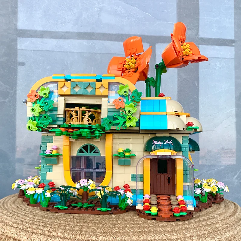 

2102PCS Street View MOC ToonCity Florist With LED Light Modular Building Blocks Bricks Diy Puzzle Toy Christmas Gifts For Kids