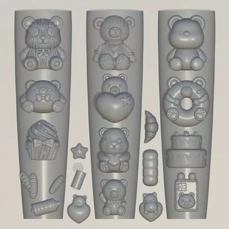 1pc Nail Cute Baby Bear Mold 3d Curved Design Template