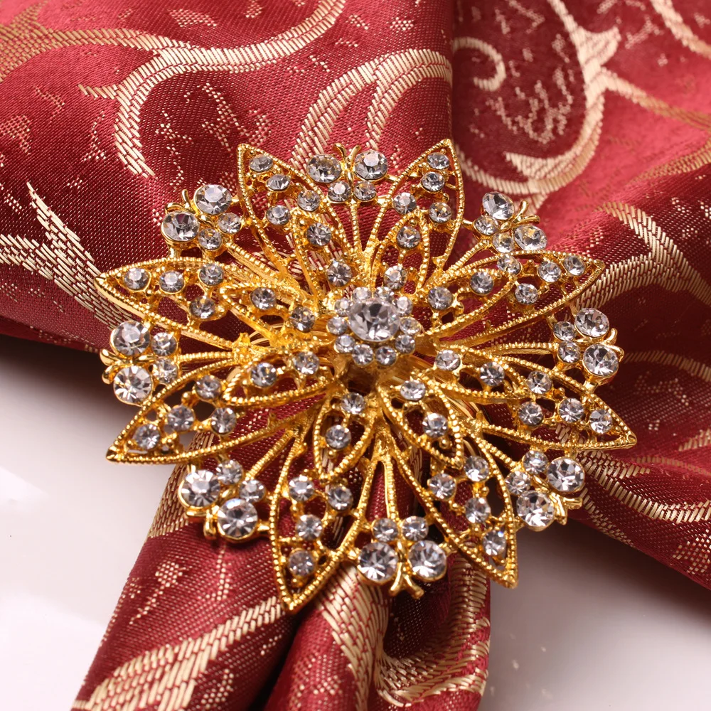 Judaica 4 pcs Golden butterfly Napkin Ring Rhinestone Napkin Holder Serviette Buckles for Wedding Party Banquet Home Table Decor