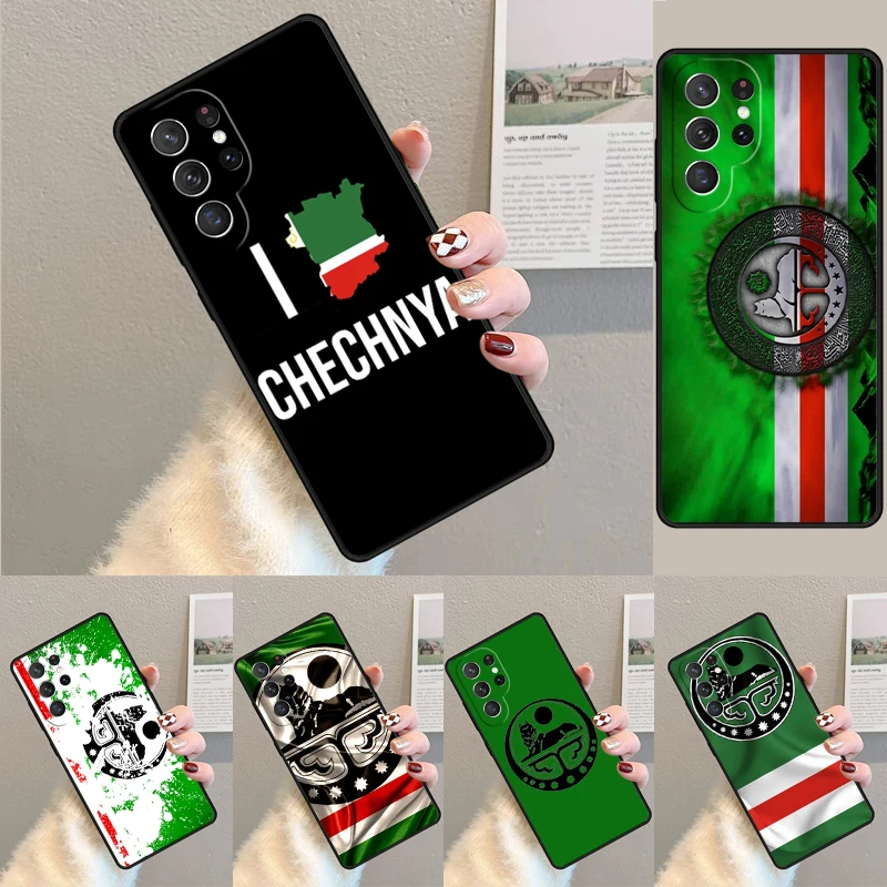 Cover For Samsung Galaxy S24 Ultra S21 S22 S8 S9 S10E Note 10 20 Plus FE S23 Chechnya Wolf Chechen Flag Phone case Coque