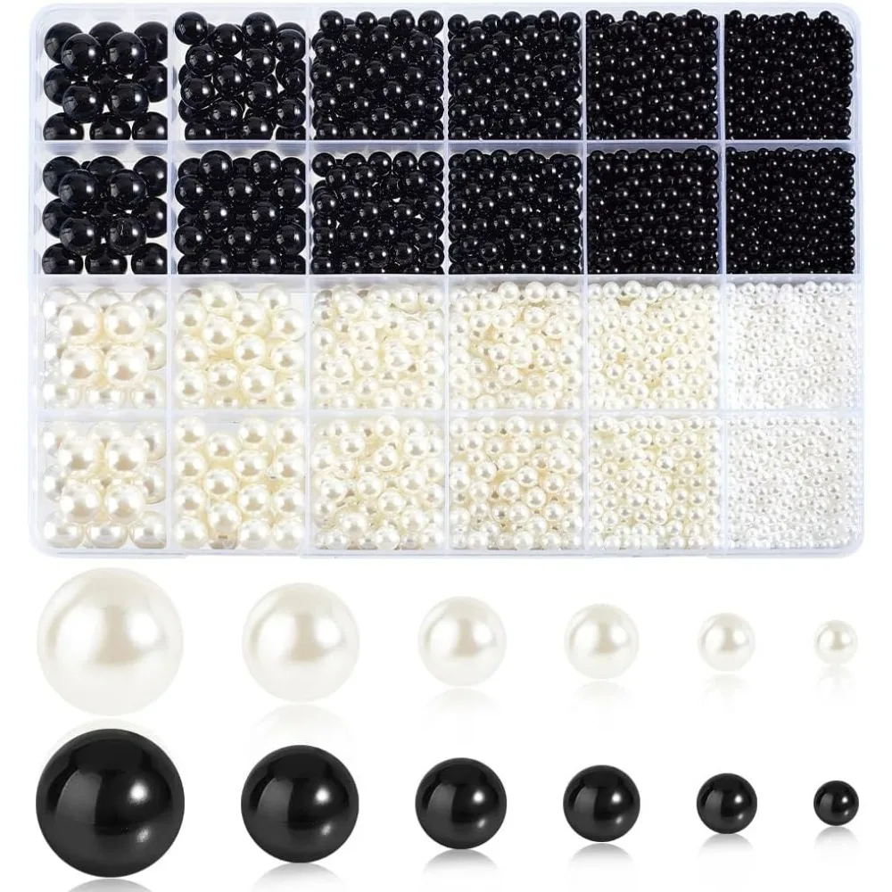 3492pcs No Holes Pearls 3/4/5/6/8/10mm Acrylic Pearl Beads Undrilled Pearls Faux Makeup Pearl Beads Mini Beads for Vase Filler