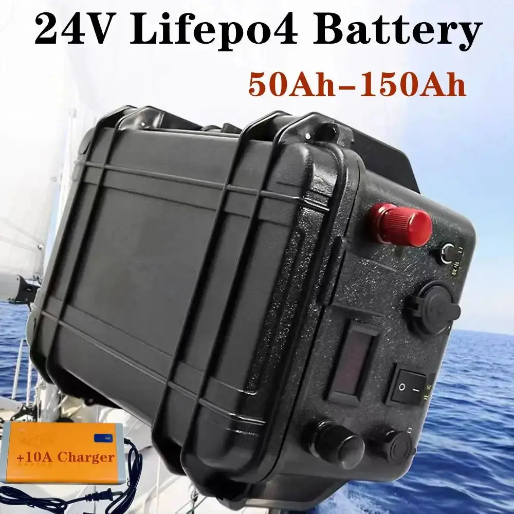 

24V 50Ah 60Ah 80Ah 100Ah 120Ah 150Ah Lifepo4 battery for trolling motor boat back up power+10A Charger