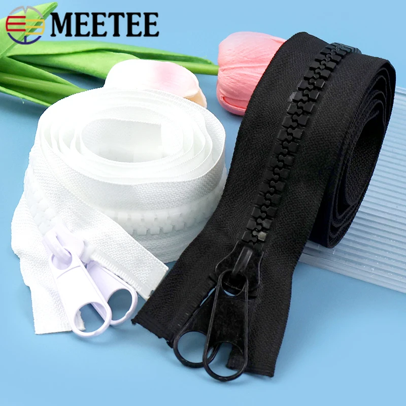 

1-5M Meetee 10# Resin Zipper At The Meter 100-500cm Open-End Double Slider Long Zips Tent Zip Repair Kit DIY Sewing Accessories