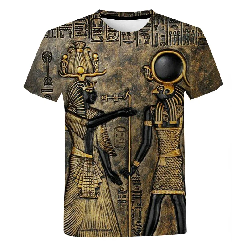 Fashionable Egyptian Wind Pictures For Men's T-Shirts Trend Digital Printing Casual Round Neck Short Sleeved Tops