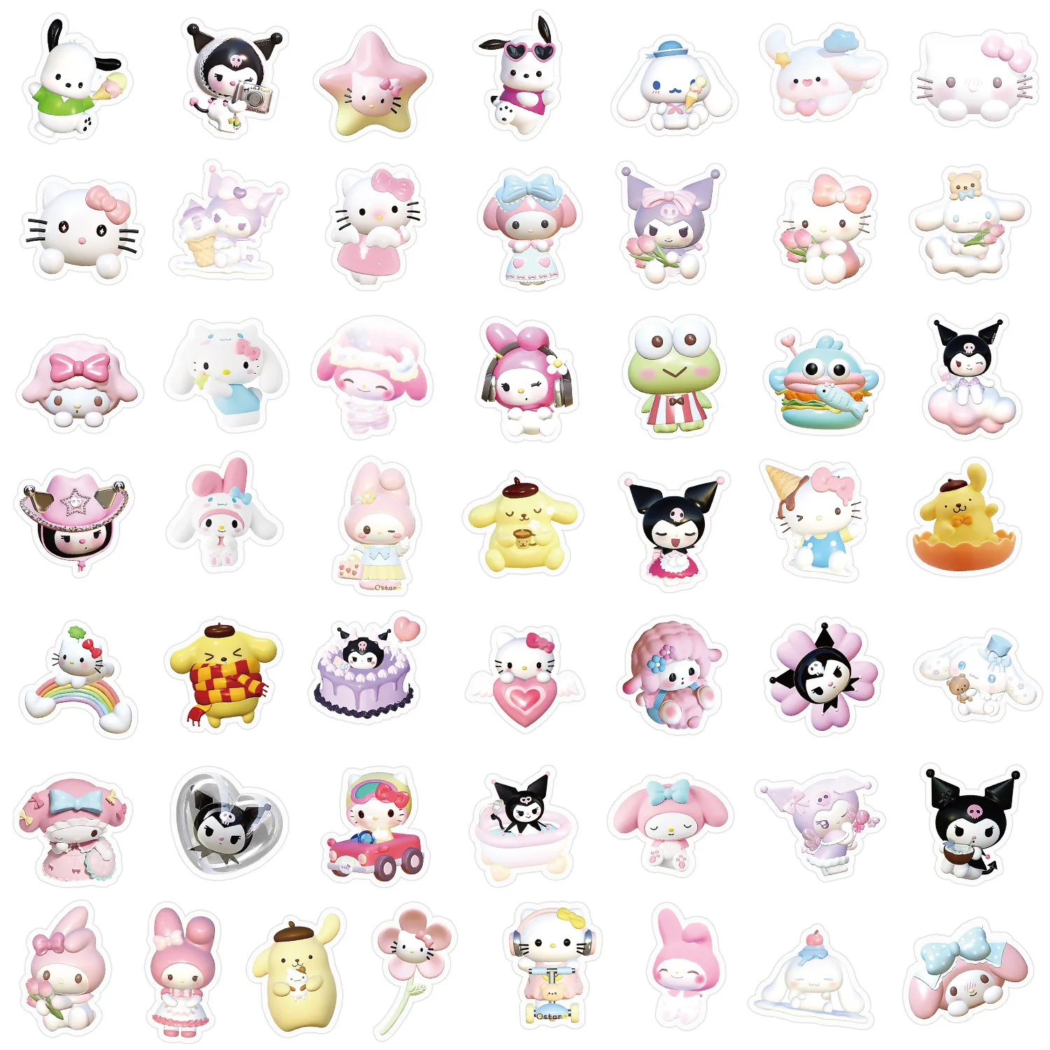 2024 NEW 50pcs Sanrio Cute Hello Kitty Kuromi Children DIY Waterproof Sticker