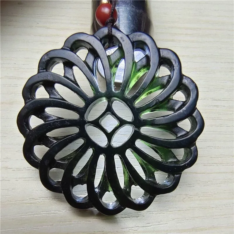 

Полый кулон из натурального медицинского камня, темно-зеленое нефритовое ожерелье, кулон, ювелирные изделия