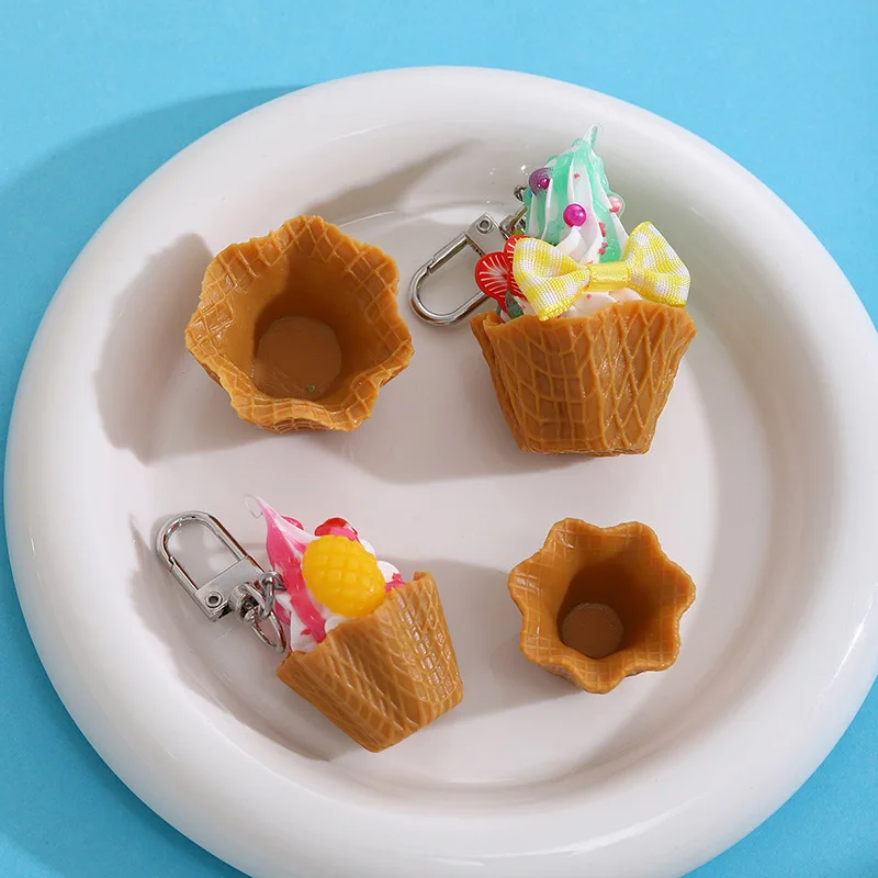 Artificial Ice Cream Flower Holder Mini Ice Cream Keychain Fake Food Toys Fruit Cream Dessert Cake Bead Simulation