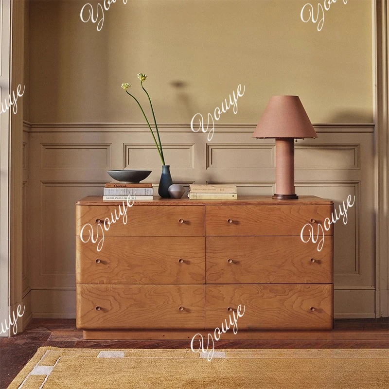 French medieval rotary cut pattern solid wood six chest cabinet living room entrance ash wood locker storage decorative cabinet