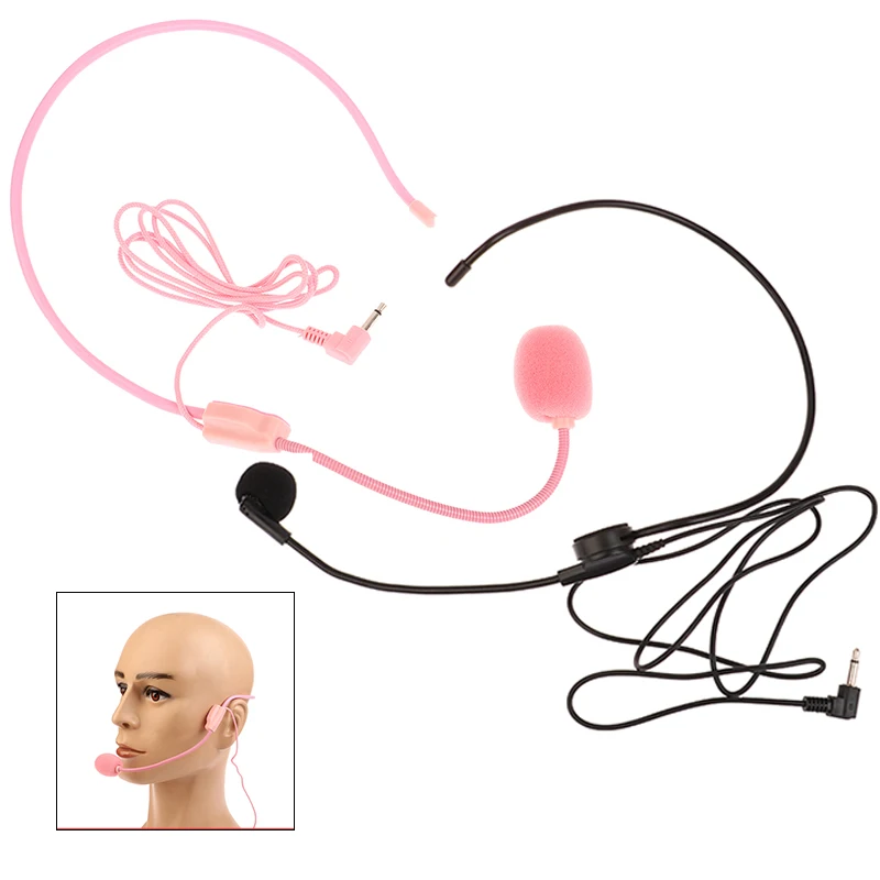 1pcs 3.5MM Headworn Wired Microphone Headset Pink Voice Amplifier Speaker Clear Sound Mic For Conference Guide Speech Teacher