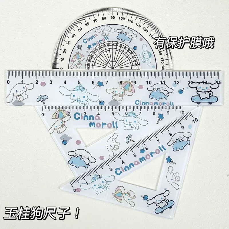 4pcs/Set Sanrio Hello Kitty Cartoon Ruler Set Acrylic Triangular Plate Protractor Measuring Ruler Stationery Kids Christmas Gift