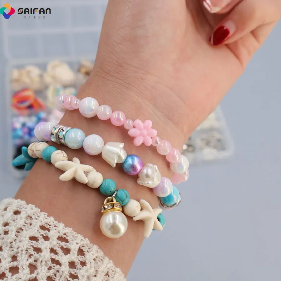 1 conjunto de 24 elementos océanos de grade, combinação diy de pulseiras e acessórios de contas pequenas estilo verão, pulseira casual diária combinando