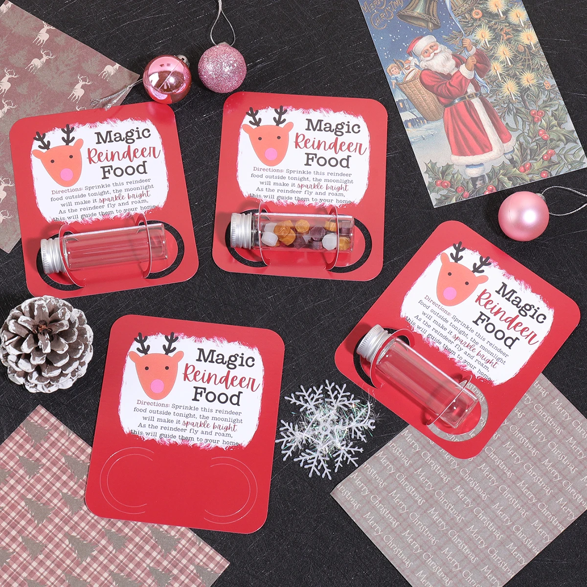 1PC Christmas-themed Cardstock Set, Reindeer Pattern, Party DIY Small Gift Packaging Supplies (1 Card, 1 Glass Tube, 1 OPP Bag)