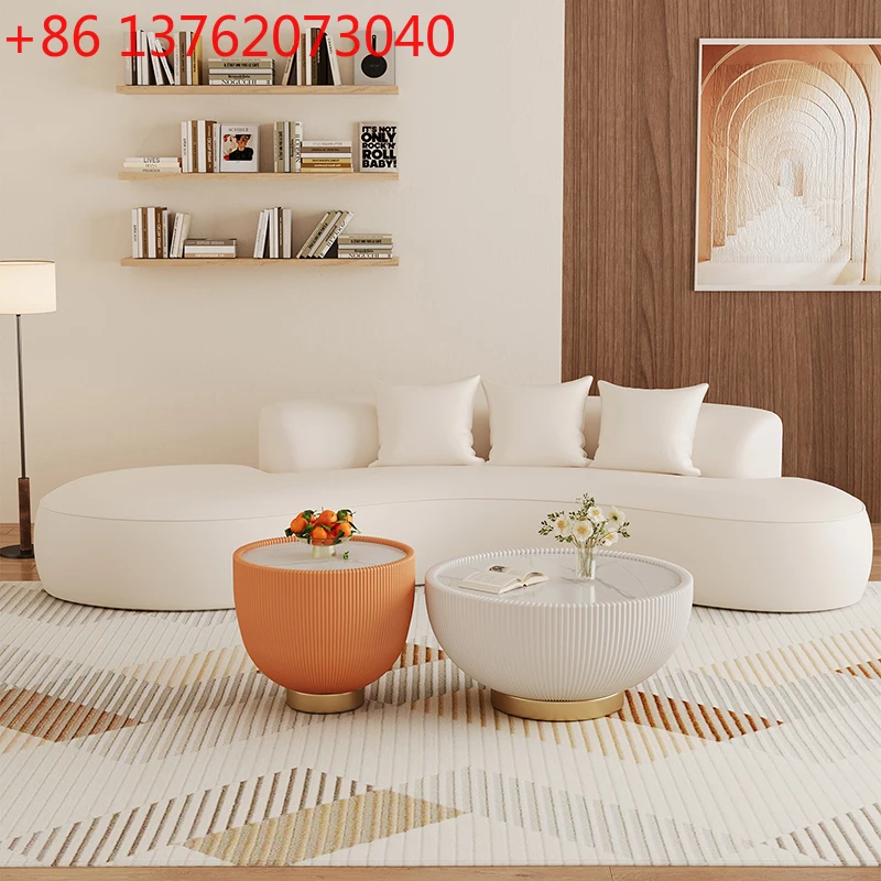 

Nordic Cat-Scratch-Resistant Leather Living Room Sofa Modern Rest Area Reception Sofa Simple Curved Commercial Furniture