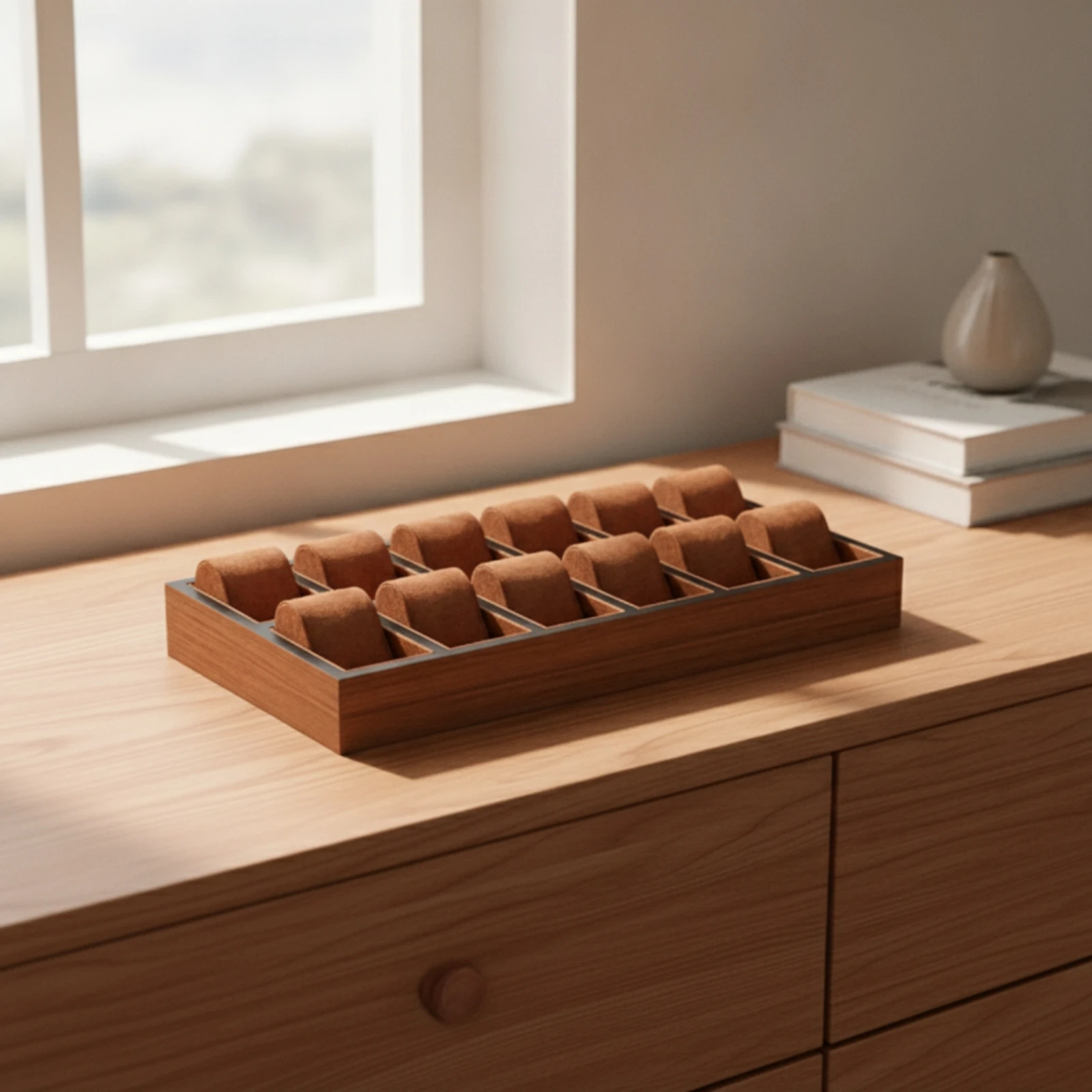 Watch Tray with Suede Inserts Rectangular Watch Display Tray Open-Top Space-Saving for Collectors, Dressers, Retail Displays
