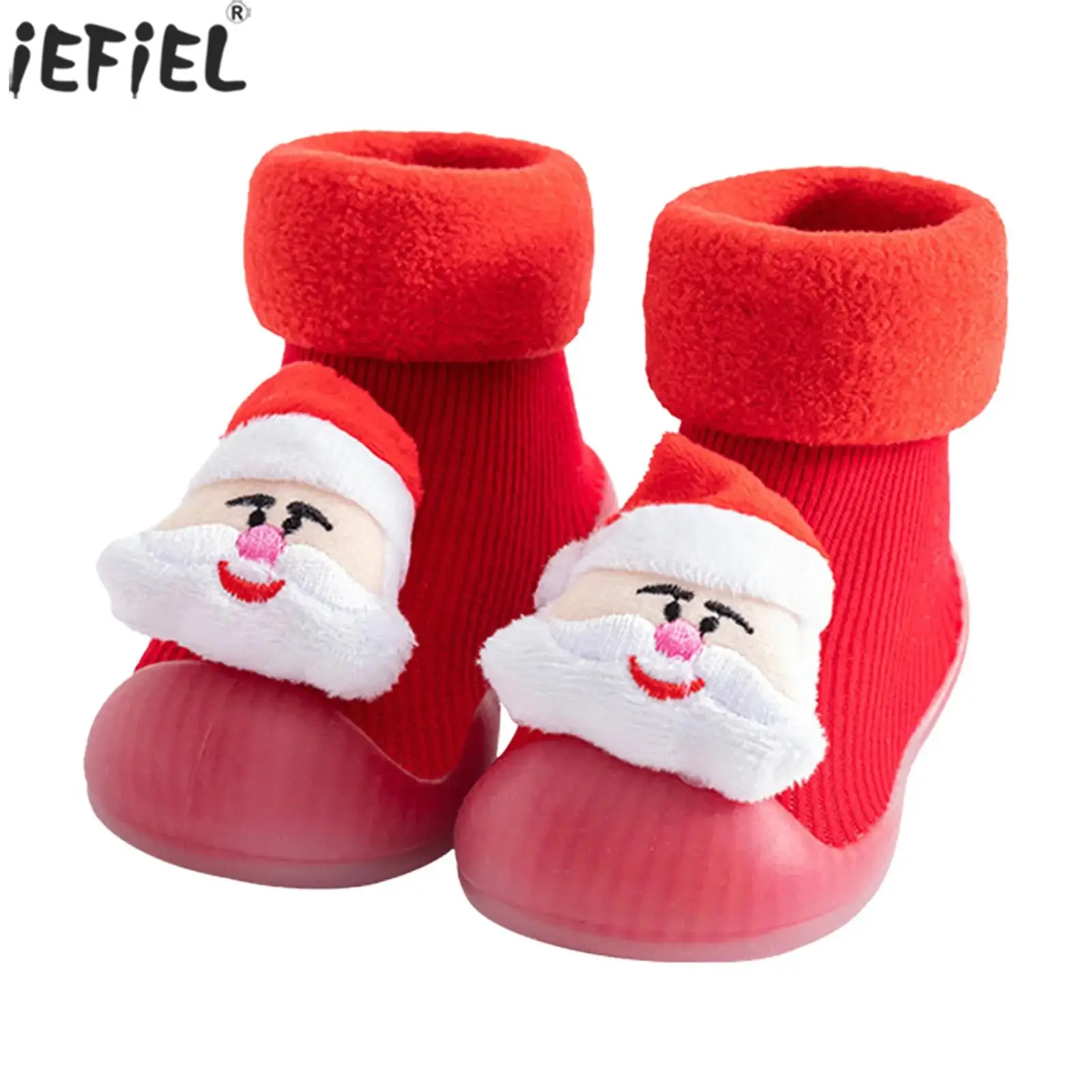 

Рождественские носки на флисовой подкладке для малышей, нескользящая износостойкая прогулочная обувь на резиновой подошве для маленьких мальчиков и девочек Prewalker