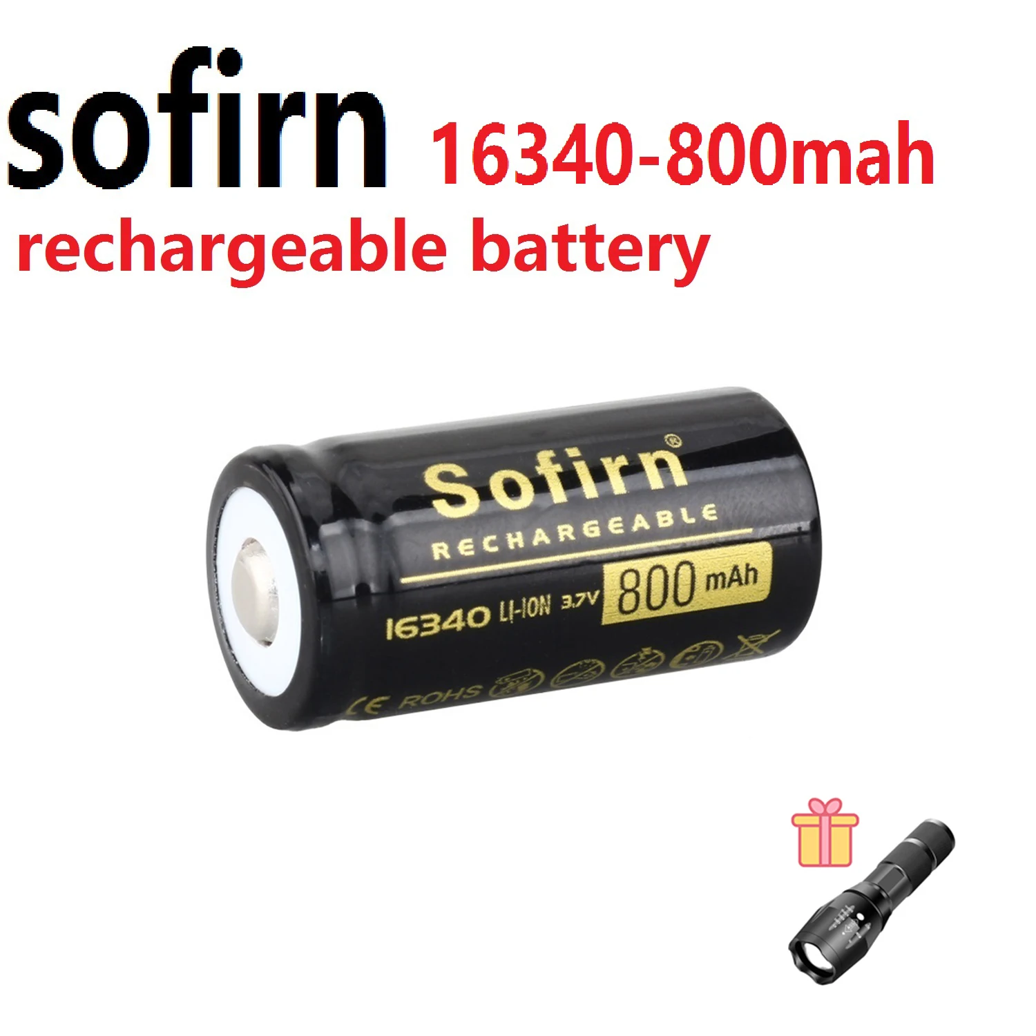 Sofirn 800MAh 16340 Rechargeable Battery High Power Discharge 3.7V Li-ion 16340 Cell Rechargeable batteries