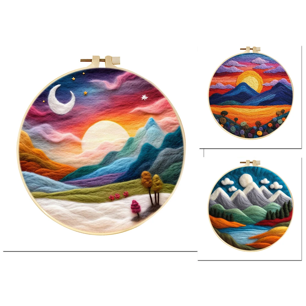 

GATYZTORY Mountain Pattern Diy Needle Felting Kit Wool Felt Painting Landscape Handmade Diy Crafts With Embroidery Hoop Creative
