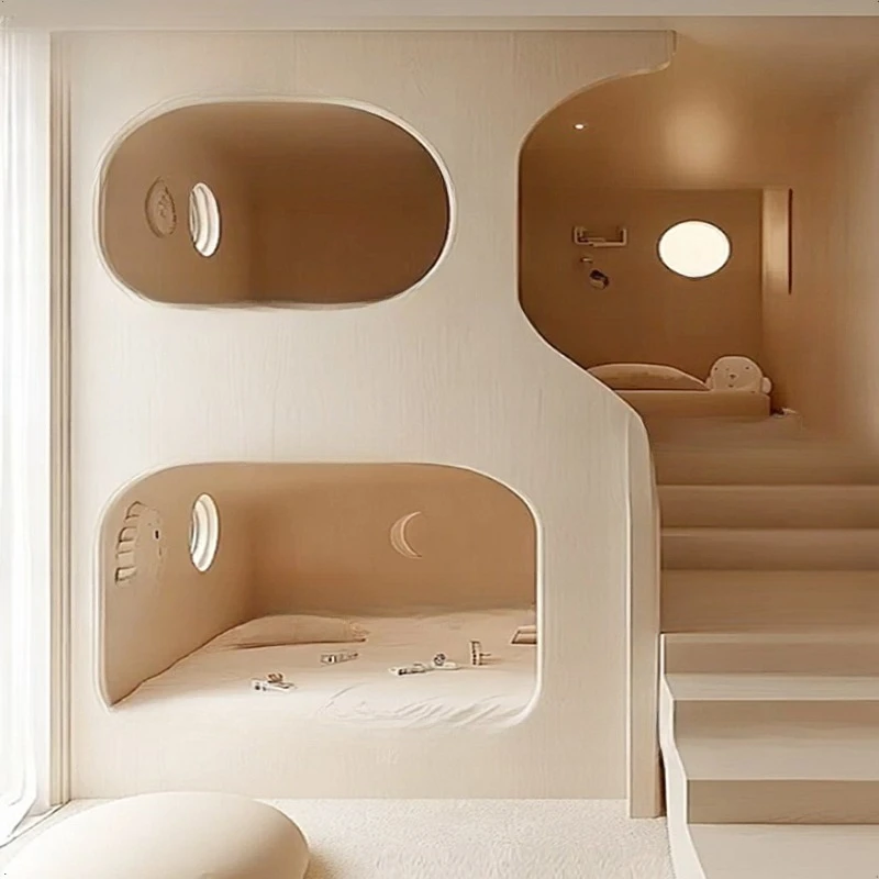 Tempat tidur minimalis modern, tempat tidur ganda dengan tangga