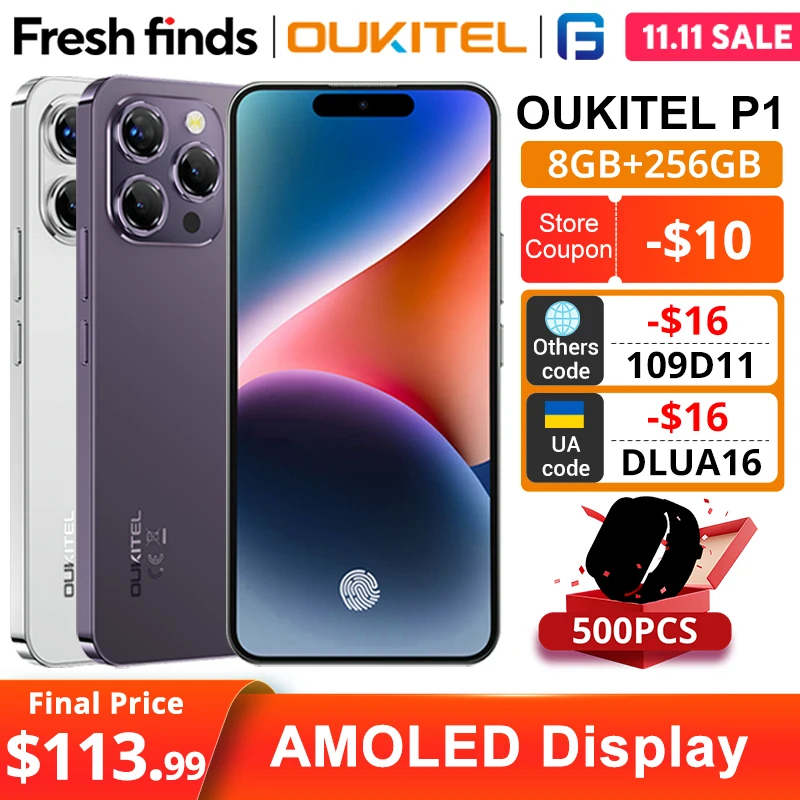 OUKITEL P1 Smartphone Global Version 6.7'' 120Hz AMOLED Display 8GB RAM 256GB ROM MTK Helio G99 50MP Main Camera 5150mAh NFC